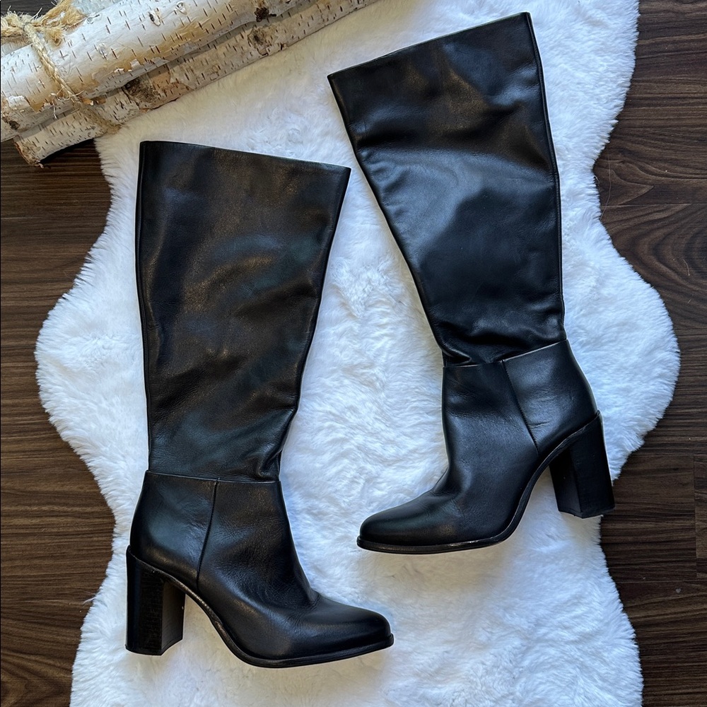 Vince Camuto Parnela 2 Block Heel Leather Boot Black size 9